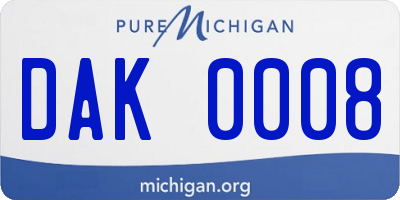 MI license plate DAK0008