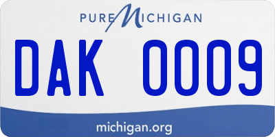 MI license plate DAK0009