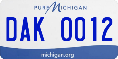 MI license plate DAK0012