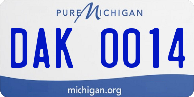 MI license plate DAK0014