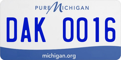 MI license plate DAK0016