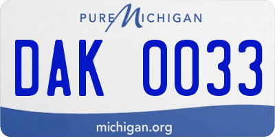 MI license plate DAK0033