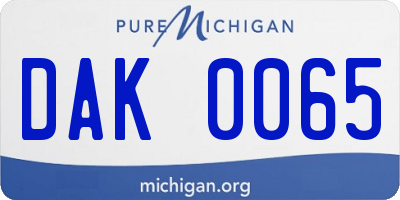 MI license plate DAK0065
