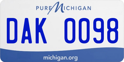 MI license plate DAK0098