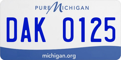 MI license plate DAK0125