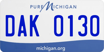 MI license plate DAK0130