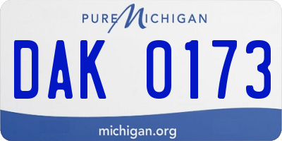 MI license plate DAK0173
