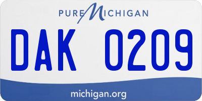 MI license plate DAK0209