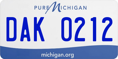 MI license plate DAK0212