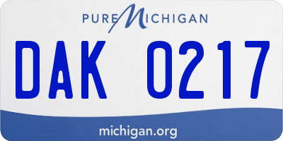 MI license plate DAK0217