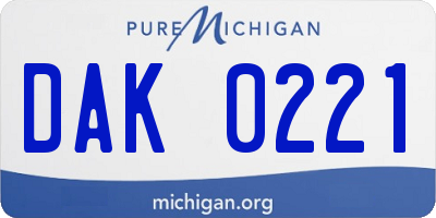 MI license plate DAK0221