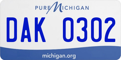 MI license plate DAK0302