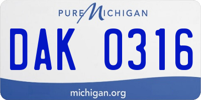 MI license plate DAK0316