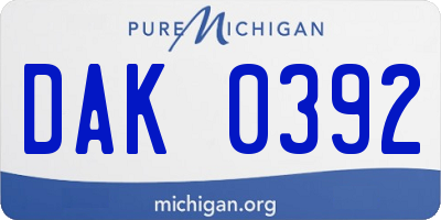 MI license plate DAK0392