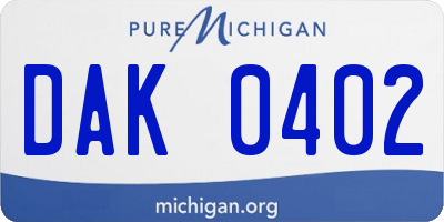 MI license plate DAK0402