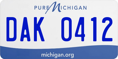MI license plate DAK0412