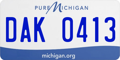 MI license plate DAK0413