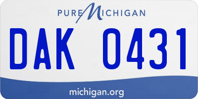 MI license plate DAK0431