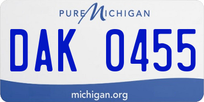 MI license plate DAK0455