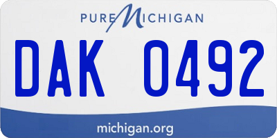 MI license plate DAK0492
