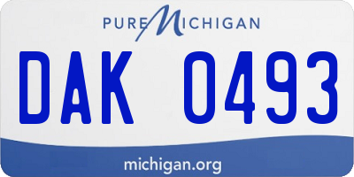 MI license plate DAK0493