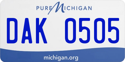 MI license plate DAK0505