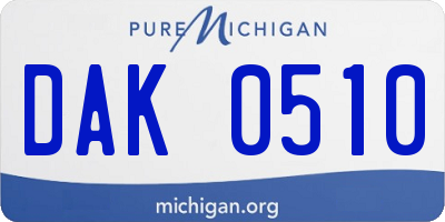 MI license plate DAK0510