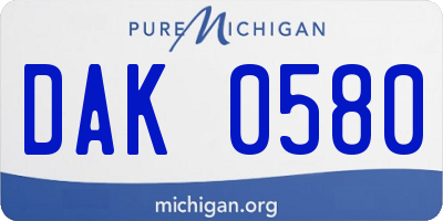 MI license plate DAK0580