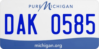 MI license plate DAK0585