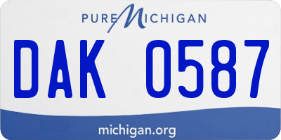 MI license plate DAK0587