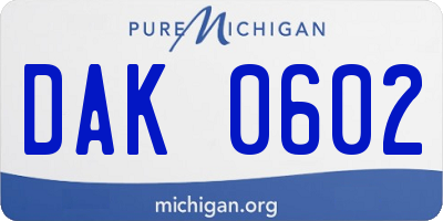 MI license plate DAK0602