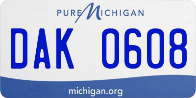 MI license plate DAK0608