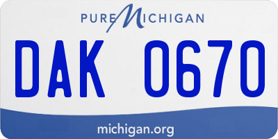 MI license plate DAK0670
