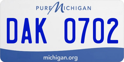 MI license plate DAK0702