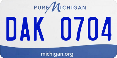 MI license plate DAK0704
