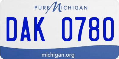 MI license plate DAK0780