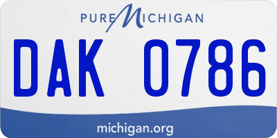 MI license plate DAK0786