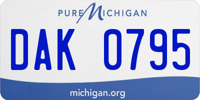 MI license plate DAK0795