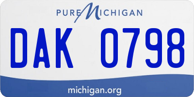 MI license plate DAK0798