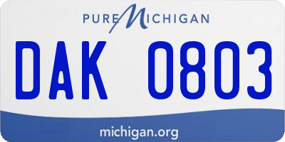 MI license plate DAK0803
