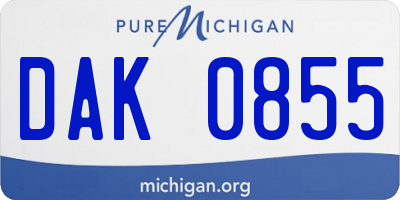 MI license plate DAK0855