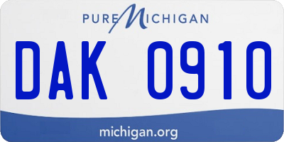 MI license plate DAK0910