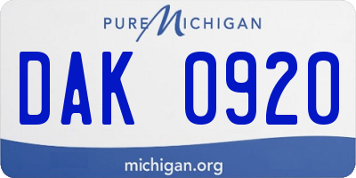 MI license plate DAK0920