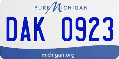 MI license plate DAK0923