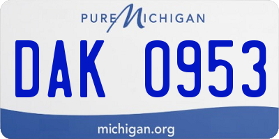 MI license plate DAK0953