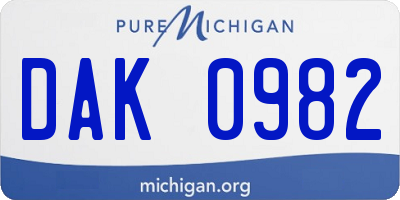 MI license plate DAK0982