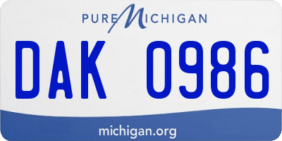 MI license plate DAK0986