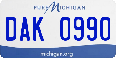 MI license plate DAK0990