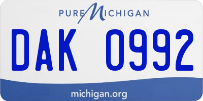 MI license plate DAK0992