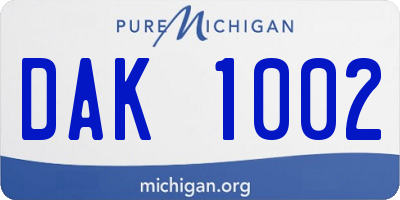 MI license plate DAK1002